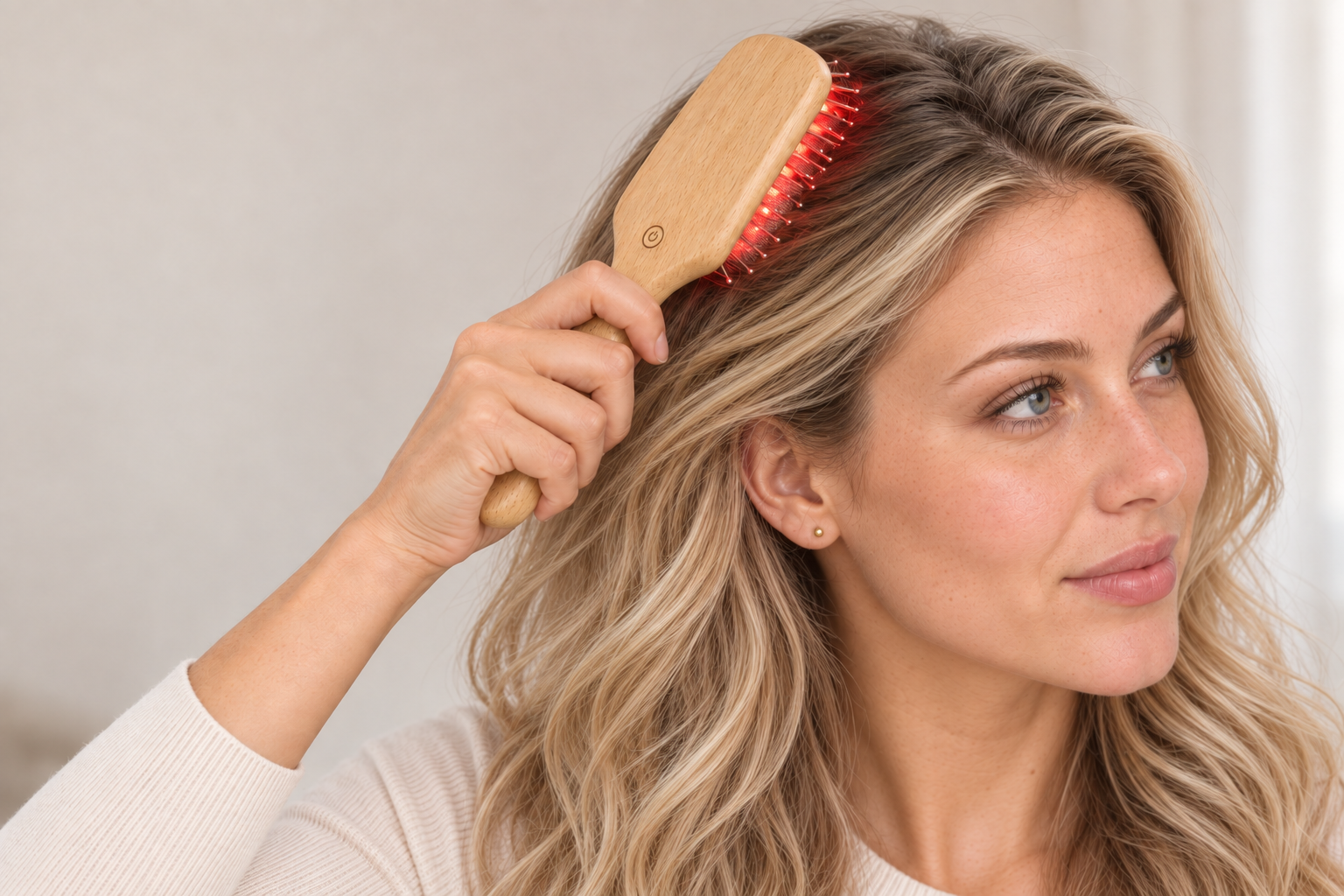 VivaBrush Glow in use during a daily scalp-care routine